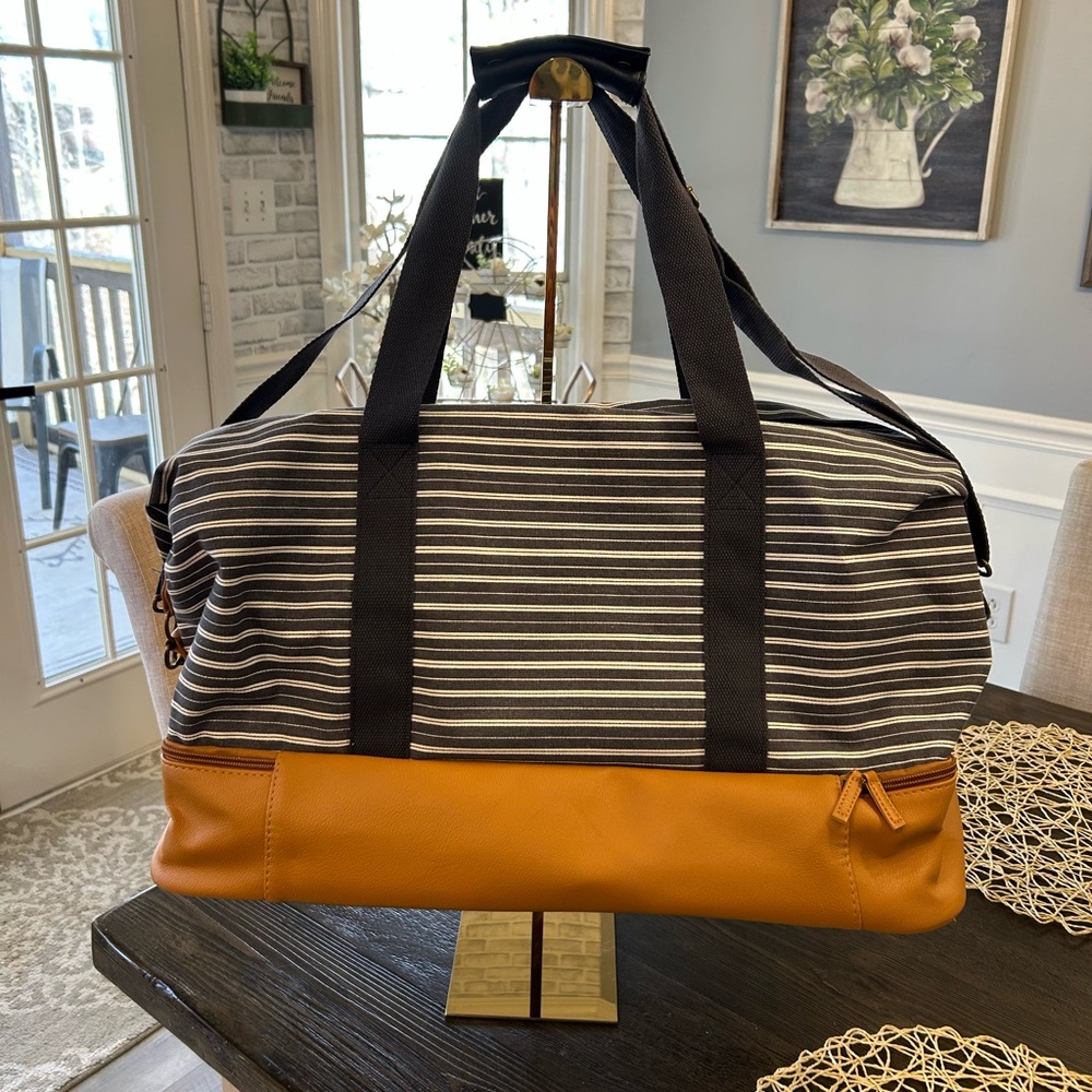 DSW J.M. Wetcher Blue Striped Weekender Duffel Bag